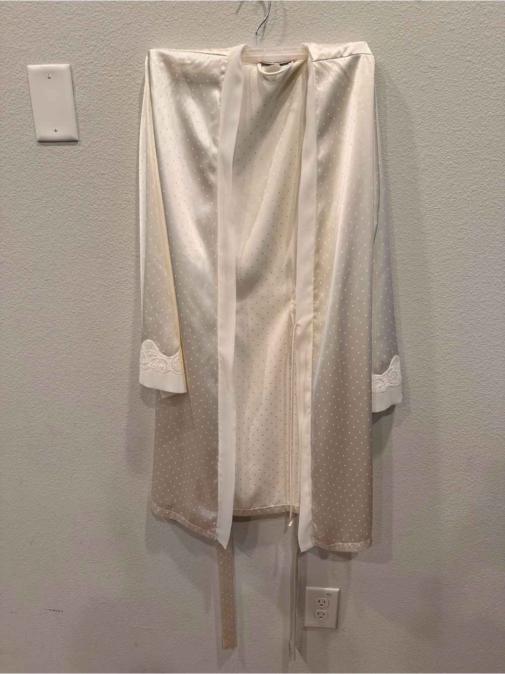 Silky Cream Polka-Dot bridal Robe with Lace Cuffs